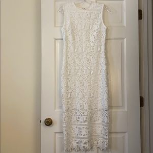 Shoshanna Midnight White Lace Midi Dress